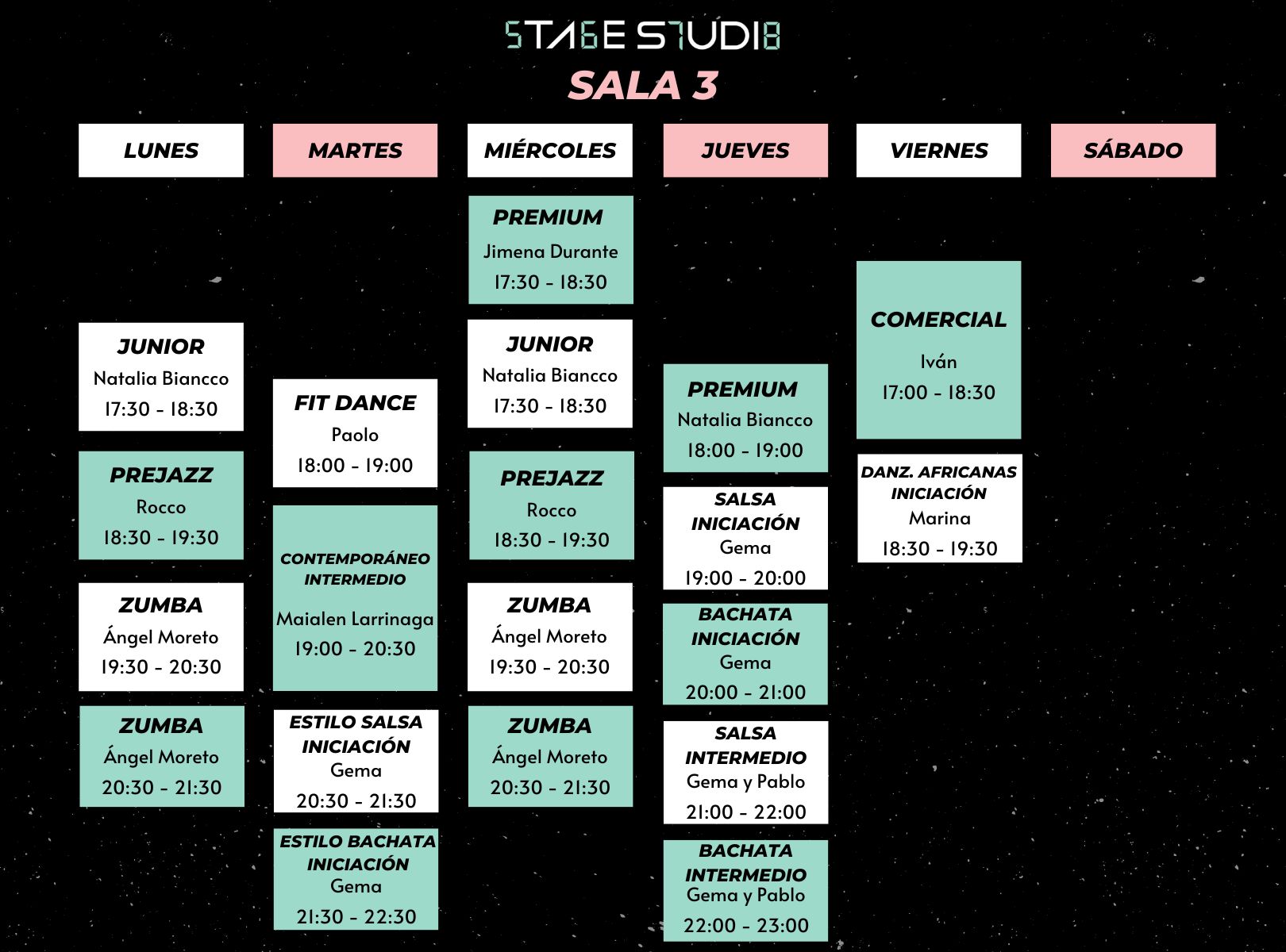 Horarios sala 3 en Stage Studio Horarios sala 3 en Stage Studio