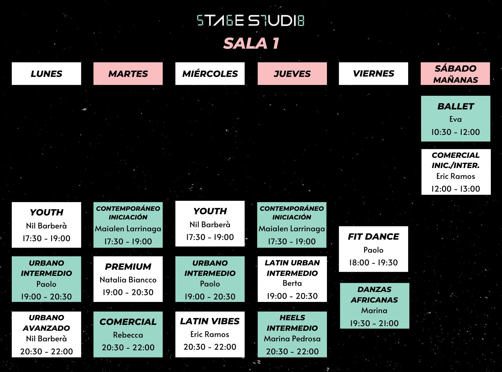 Horarios sala 1 en Stage Studio Horarios sala 1 en Stage Studio