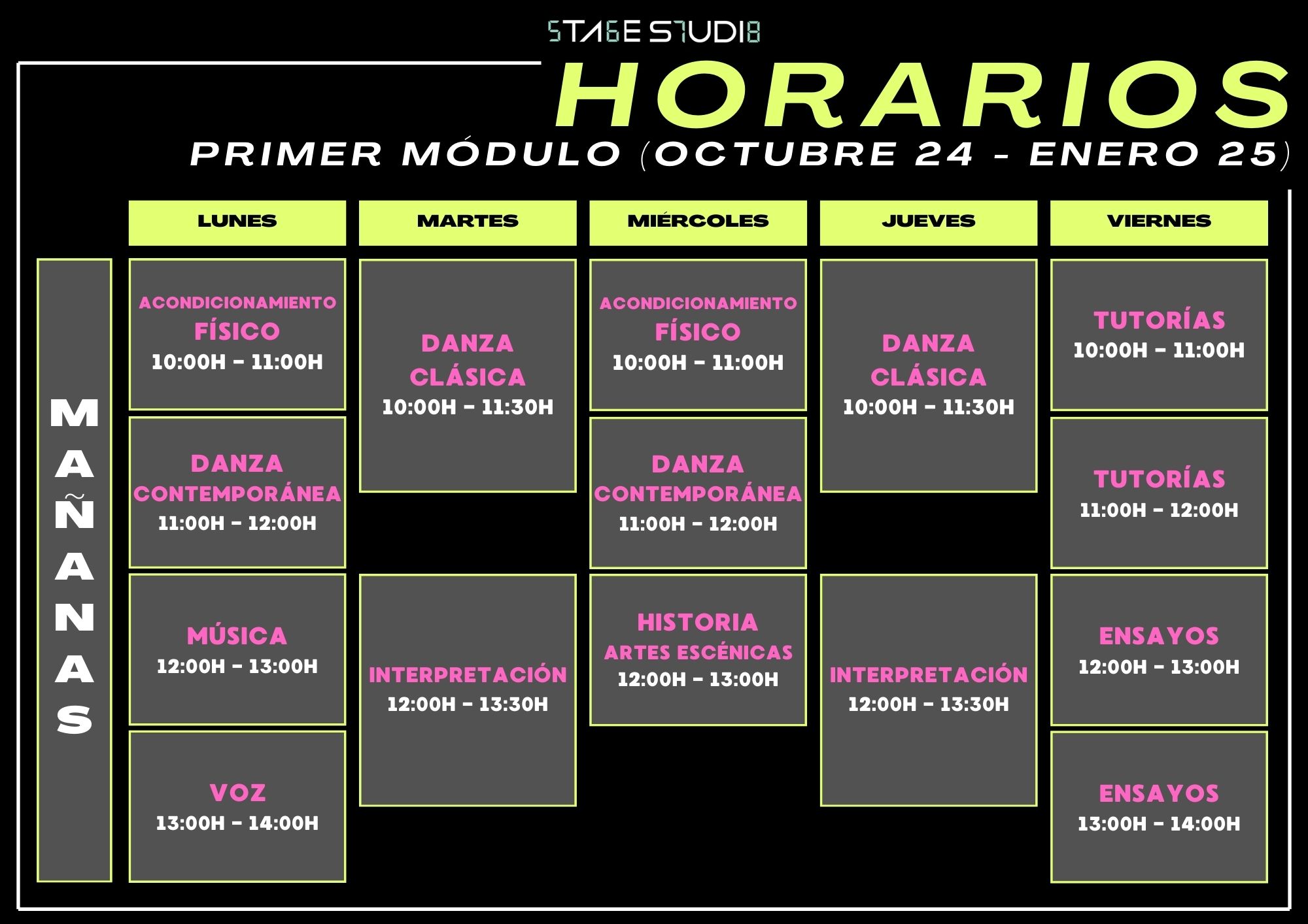 Horarios Formación Profesional en Stage Studio